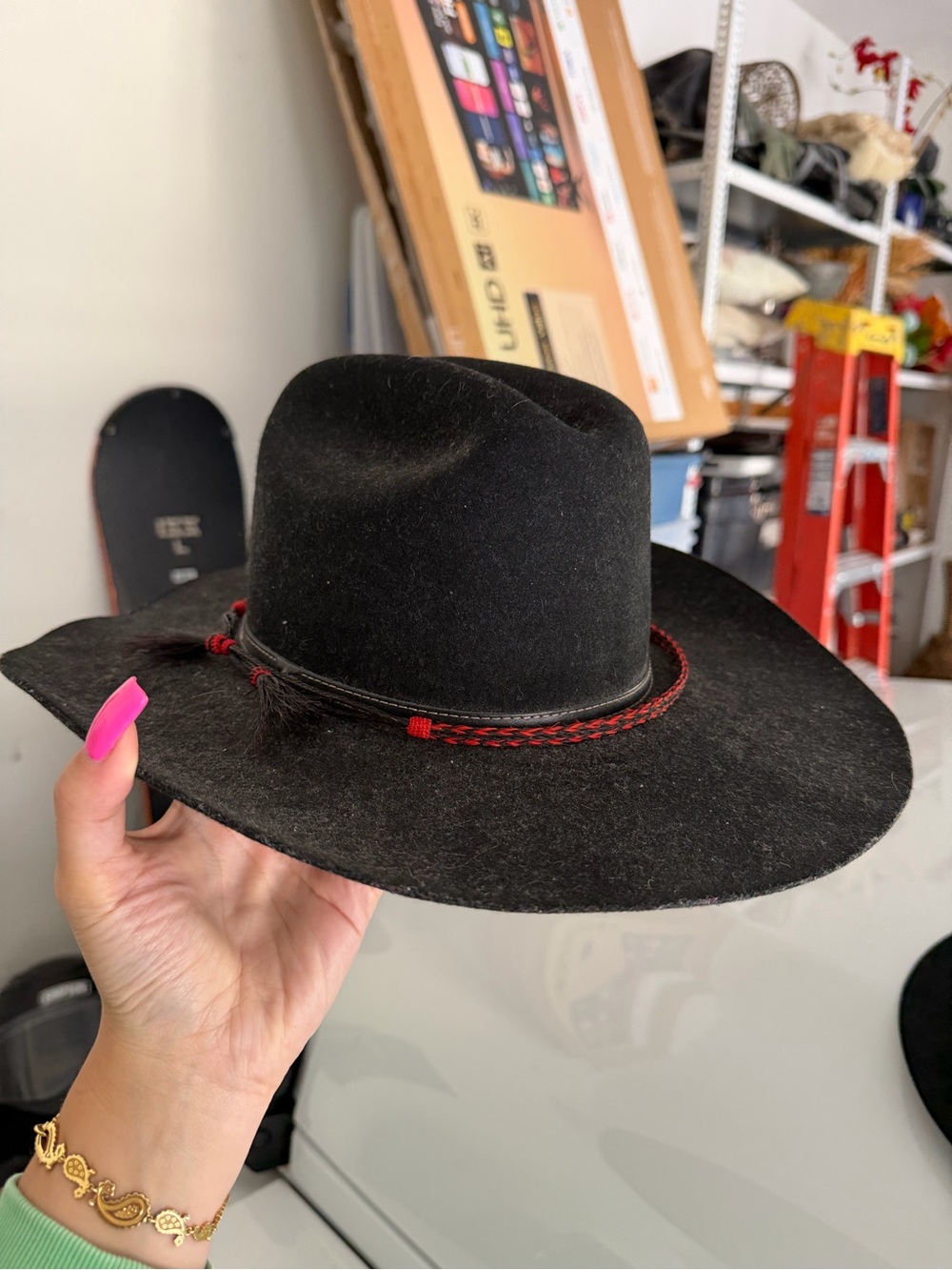 Justin Boots Black Felt Western Hat with Red Braided Trim